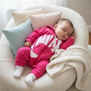 Nike Logo Hooded Pink Jumpsuit 3-6 Months